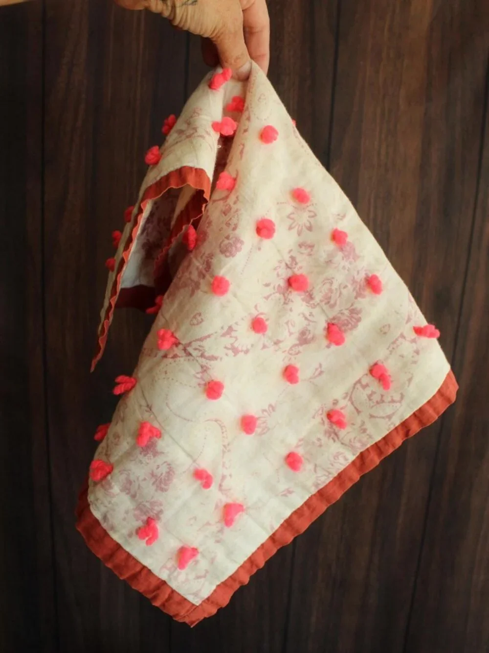 Vintage 1940s 1950s Baby Doll Blanket Or Throw, 21.5 x 17 Inch Tufted Lap Quilt